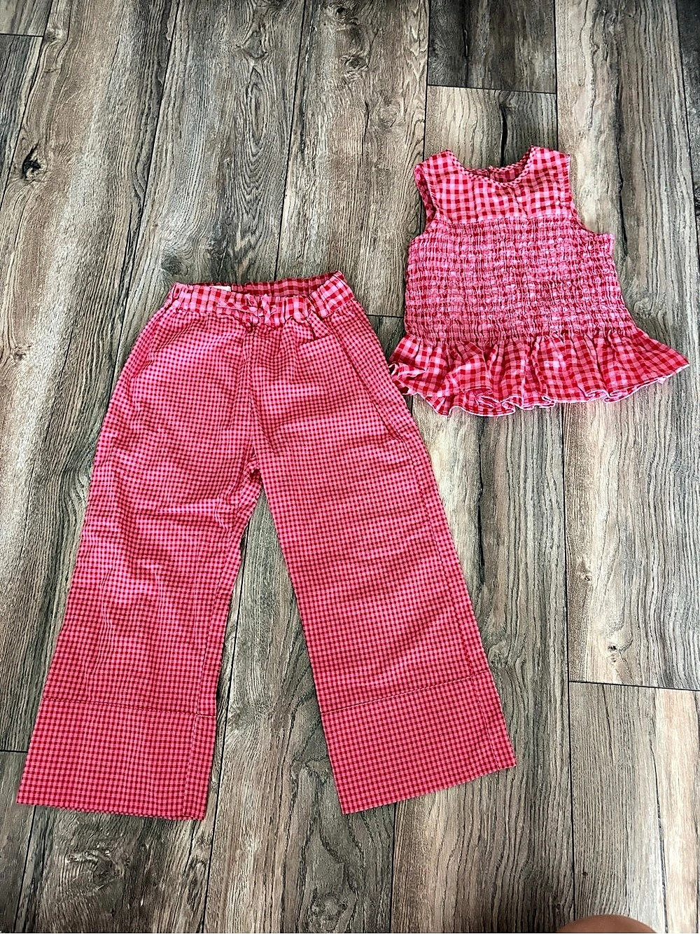 Zara Gingham Ruffled Top and Wide-Leg Pants Set Size 6